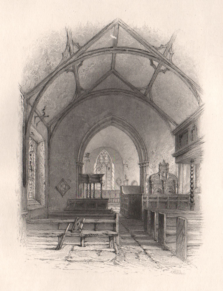 STANDISH Chapel and Pew, Lancashire. Pilgrim fathers. BARTLETT 1854 old print